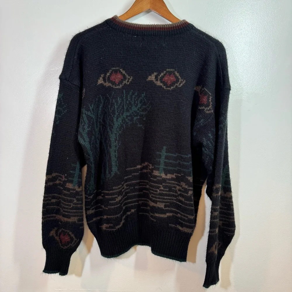 Vintage Astra Fox Hunt Dogs & Horse Equestrian Themed Knit Sweater Size Small - Picture 2 of 8